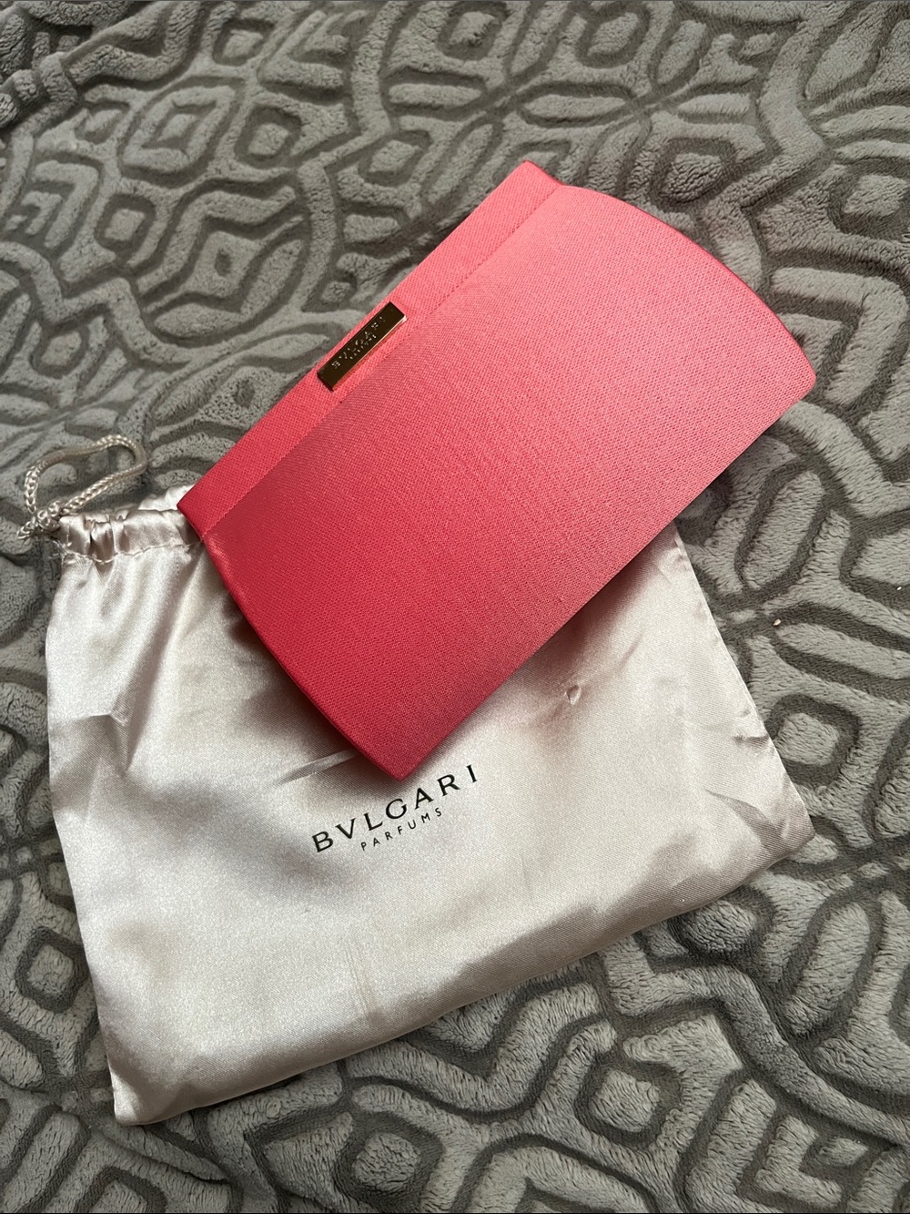 Bulgari Coral Pink Structured Clutch with Gold Plate